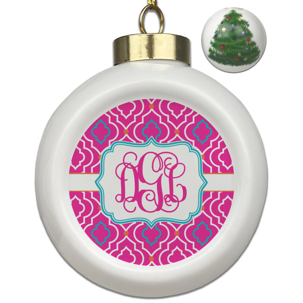 Custom Colorful Trellis Ceramic Ball Ornament - Christmas Tree (Personalized)