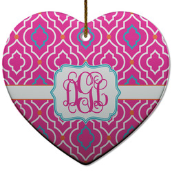 Colorful Trellis Heart Ceramic Ornament w/ Monogram