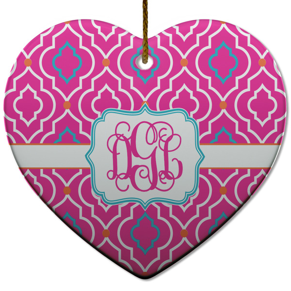 Custom Colorful Trellis Heart Ceramic Ornament w/ Monogram