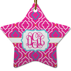 Colorful Trellis Star Ceramic Ornament w/ Monogram