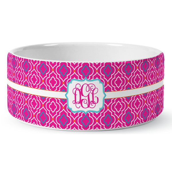 Custom Colorful Trellis Ceramic Dog Bowl (Personalized)