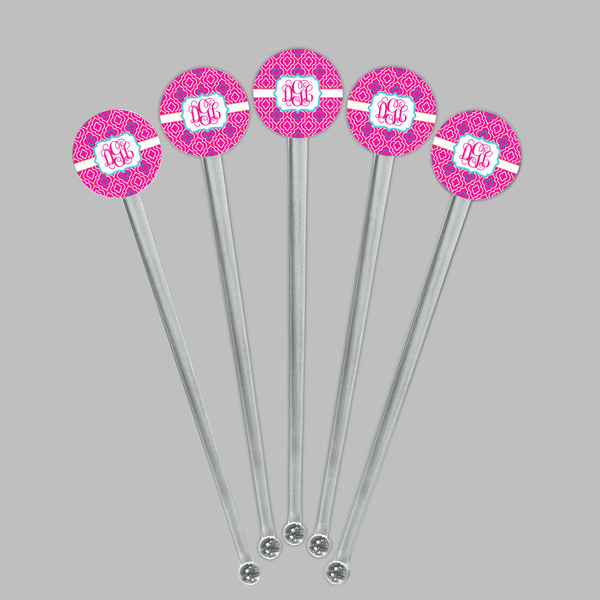 Colorful Trellis Clear Plastic 7" Stir Stick - Round - Fan View