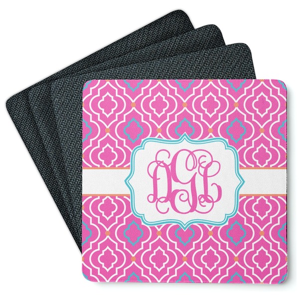 Custom Colorful Trellis Square Rubber Backed Coasters - Set of 4 (Personalized)