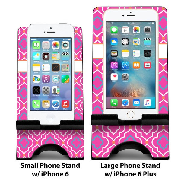 Colorful Trellis Compare Phone Stand Sizes - with iPhones