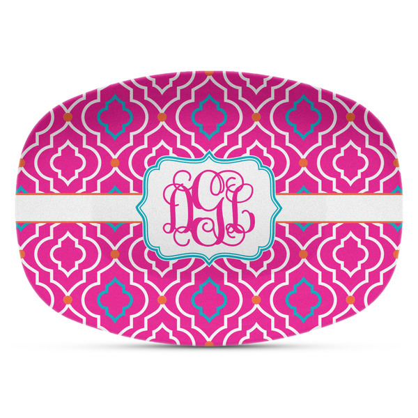 Custom Colorful Trellis Plastic Platter - Microwave & Oven Safe Composite Polymer (Personalized)