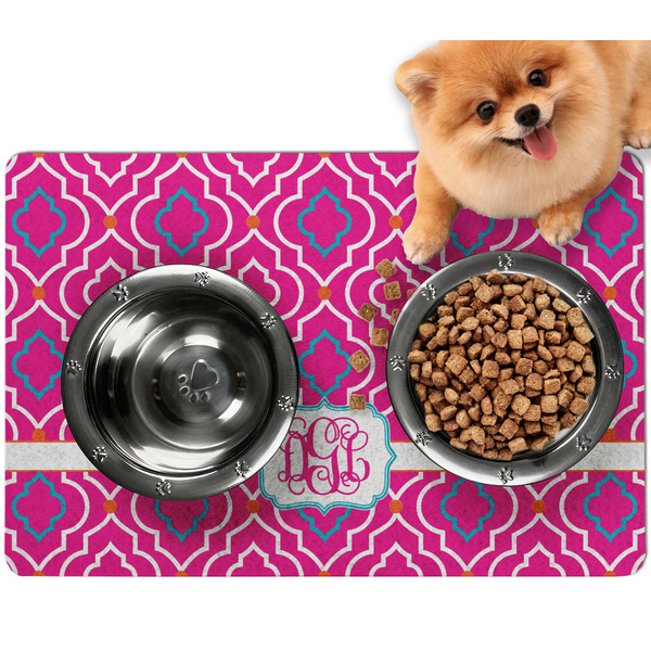 Custom Colorful Trellis Dog Food Mat - Small w/ Monogram