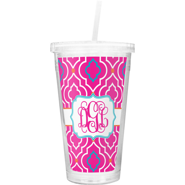 Custom Colorful Trellis Double Wall Tumbler with Straw (Personalized)