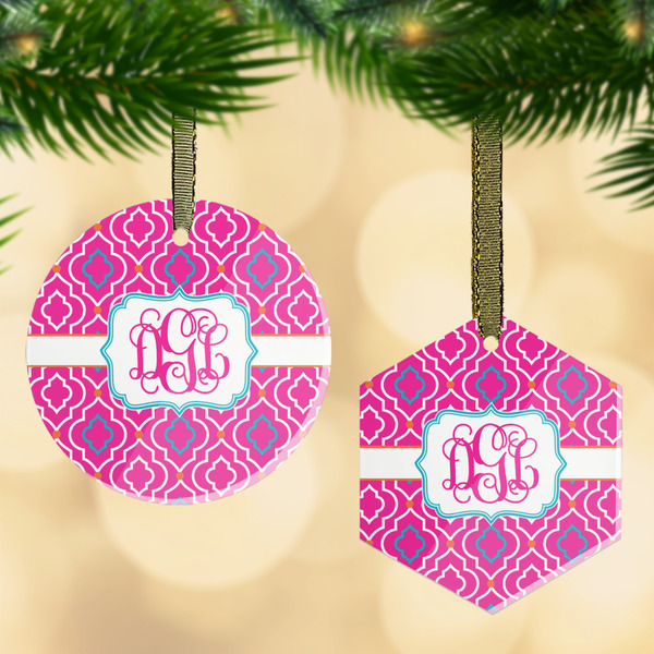 Custom Colorful Trellis Flat Glass Ornament w/ Monogram