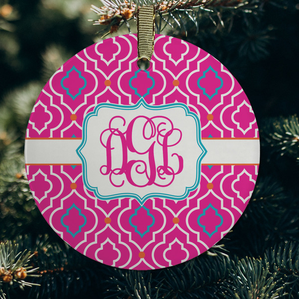Colorful Trellis Frosted Glass Ornament - Round (Lifestyle)