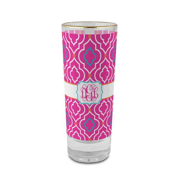 Custom Colorful Trellis 2 oz Shot Glass -  Glass with Gold Rim - Set of 4 (Personalized)