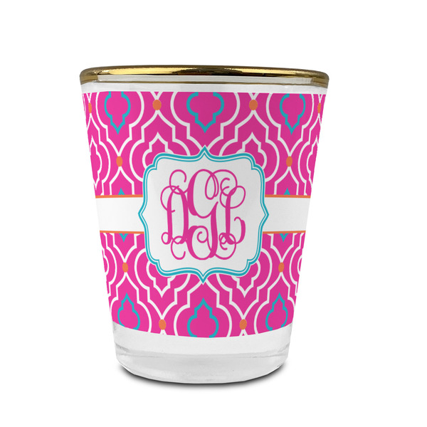 Colorful Trellis Glass Shot Glass - With gold rim - FRONT