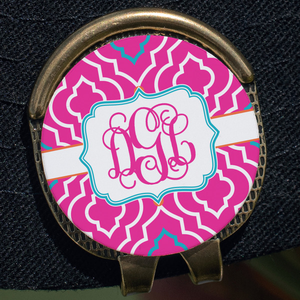 Colorful Trellis Golf Ball Marker Hat Clip - Gold - Close Up