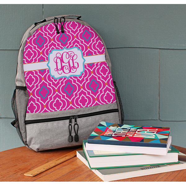 Colorful Trellis Large Backpack - Gray - On Desk