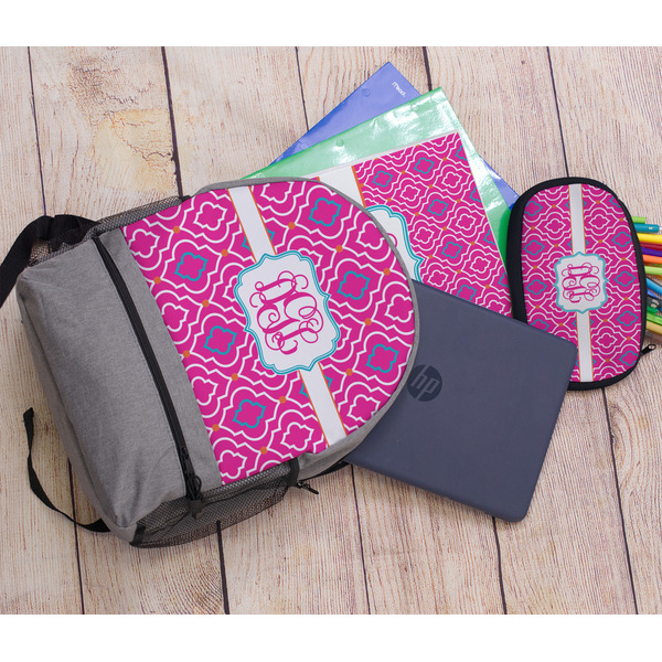 Colorful Trellis Large Backpack - Gray - With Stuff