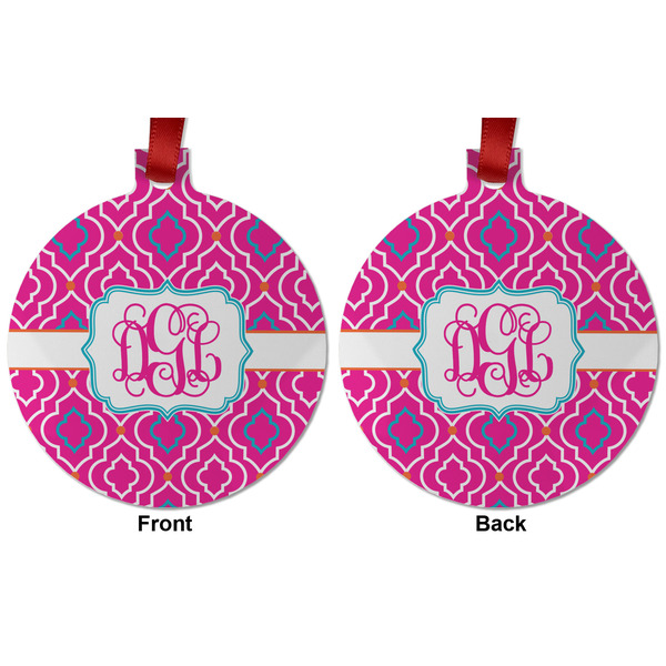 Colorful Trellis Metal Ball Ornament - Front and Back
