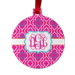 Colorful Trellis Metal Ball Ornament - Double Sided w/ Monogram