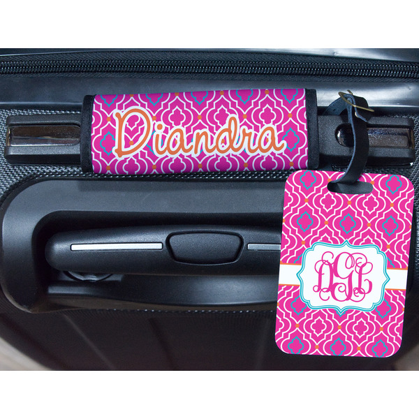 Colorful Trellis Metal Luggage Tag & Handle Wrap - In Context