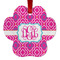 Colorful Trellis Metal Paw Ornament - Double Sided w/ Monogram