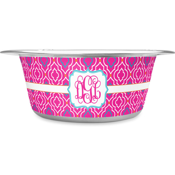 Custom Colorful Trellis Stainless Steel Dog Bowl - Large (Personalized)