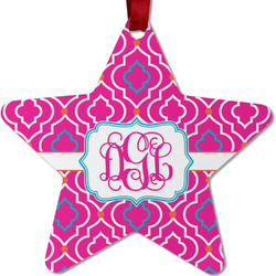 Colorful Trellis Metal Star Ornament - Double Sided w/ Monogram