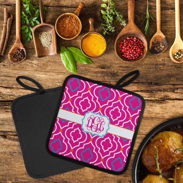 Colorful Trellis Neoprene Pot Holder - Set of 2  LIFESTYLE (Flatlay)