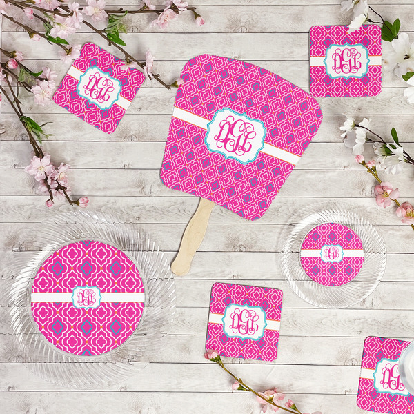 Colorful Trellis Party Supplies Combination Image - All items - Plates, Coasters, Fans