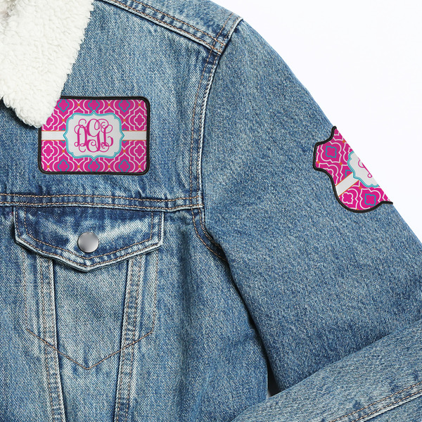 Colorful Trellis Patches Lifestyle Jean Jacket Detail