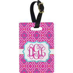 Colorful Trellis Plastic Luggage Tag - Rectangular w/ Monogram