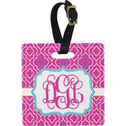 Colorful Trellis Plastic Luggage Tag - Square w/ Monogram