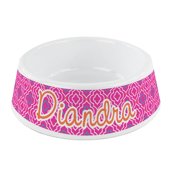 Custom Colorful Trellis Plastic Dog Bowl - Small (Personalized)