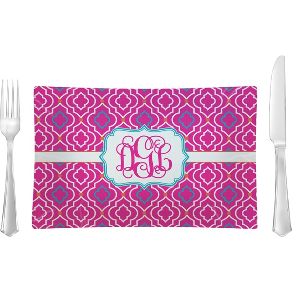Custom Colorful Trellis Rectangular Glass Lunch / Dinner Plate - Single or Set (Personalized)