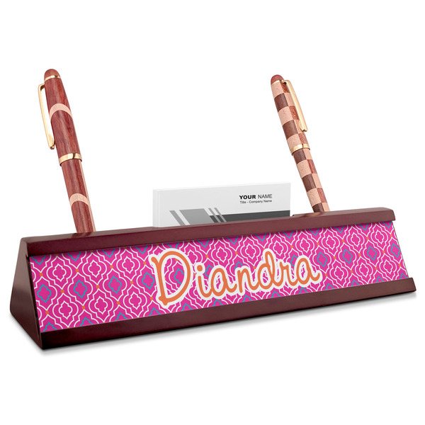 Custom Colorful Trellis Red Mahogany Nameplate with Business Card Holder (Personalized)