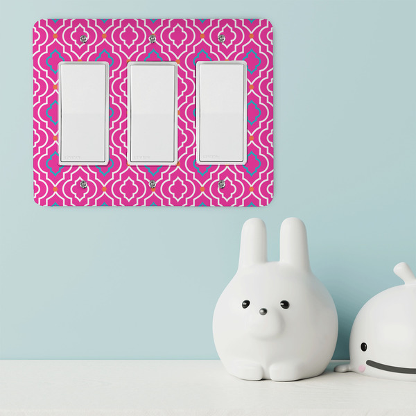 Colorful Trellis Rocker Light Switch Covers - Triple - IN CONTEXT