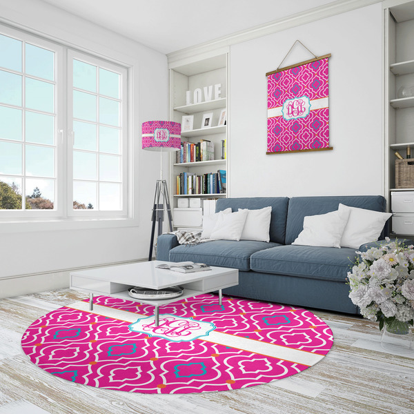 Colorful Trellis Round Area Rug - IN CONTEXT