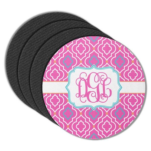 Custom Colorful Trellis Round Rubber Backed Coasters - Set of 4 (Personalized)