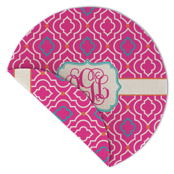 Colorful Trellis Round Linen Placemats - Front (folded corner double sided)