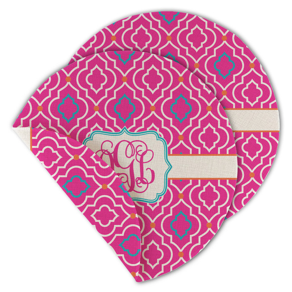 Custom Colorful Trellis Round Linen Placemat - Double Sided (Personalized)