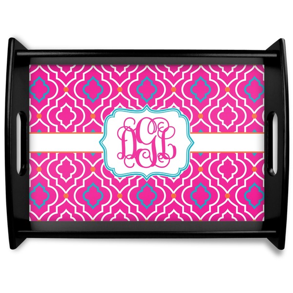 Custom Colorful Trellis Black Wooden Tray - Large (Personalized)