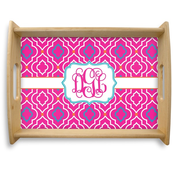 Custom Colorful Trellis Natural Wooden Tray - Large (Personalized)