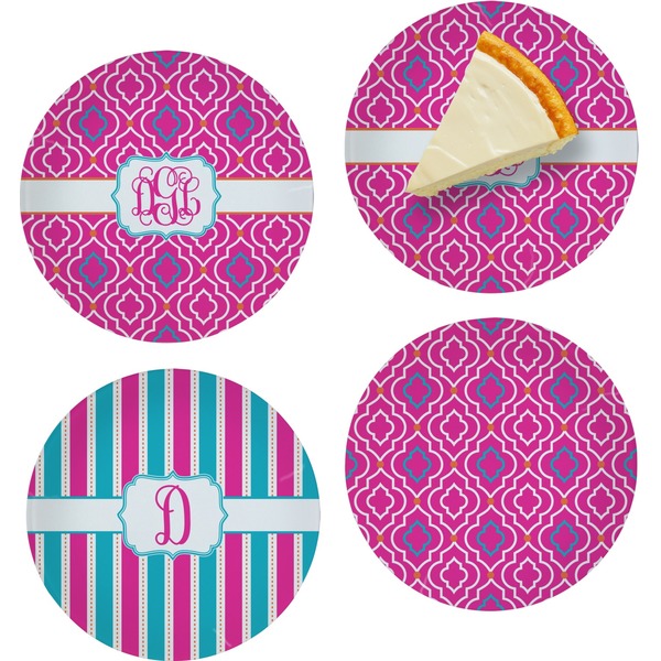 Custom Colorful Trellis Set of 4 Glass Appetizer / Dessert Plate 8" (Personalized)