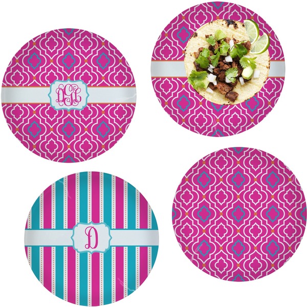 Custom Colorful Trellis Set of 4 Glass Lunch / Dinner Plate 10" (Personalized)