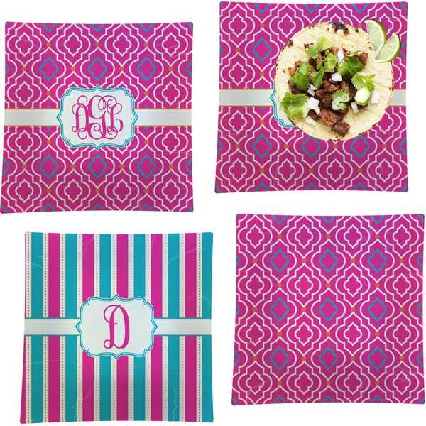 Custom Colorful Trellis Set of 4 Glass Square Lunch / Dinner Plate 9.5" (Personalized)
