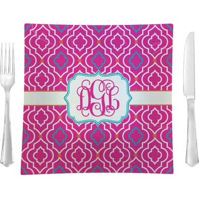 Colorful Trellis 9.5" Glass Square Lunch / Dinner Plate- Single or Set of 4 (Personalized)
