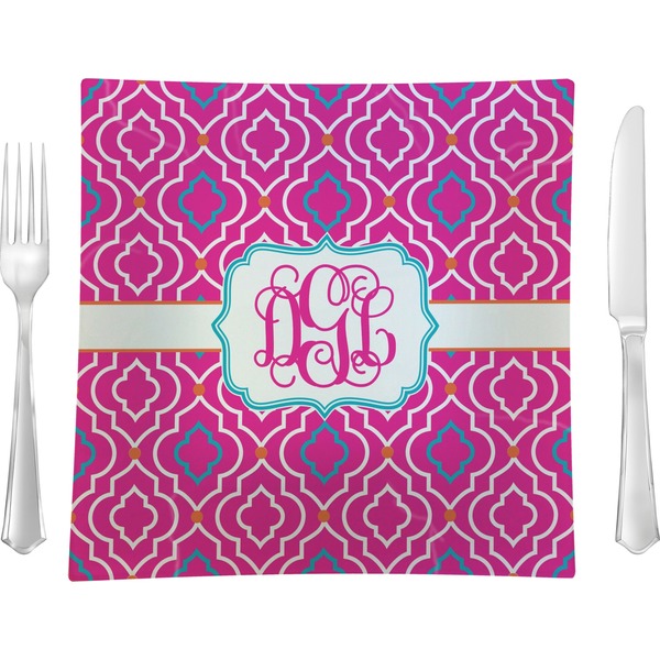 Custom Colorful Trellis 9.5" Glass Square Lunch / Dinner Plate- Single or Set of 4 (Personalized)