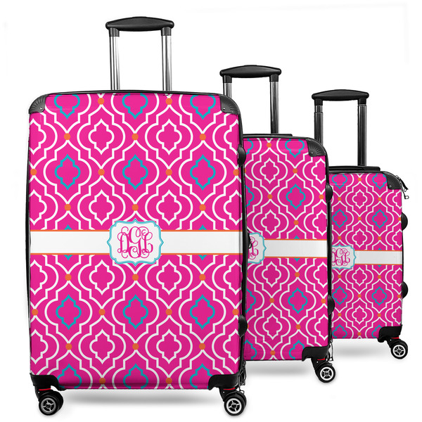 Custom Colorful Trellis 3 Piece Luggage Set - 20" Carry On, 24" Medium Checked, 28" Large Checked (Personalized)