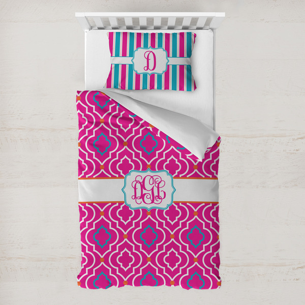 Custom Colorful Trellis Toddler Bedding Set - With Pillowcase (Personalized)