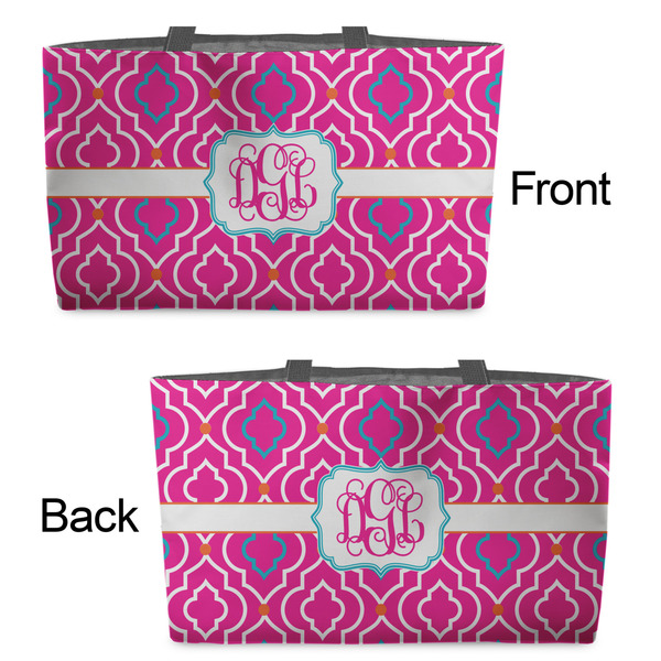 Colorful Trellis Tote w/Black Handles - Front & Back Views
