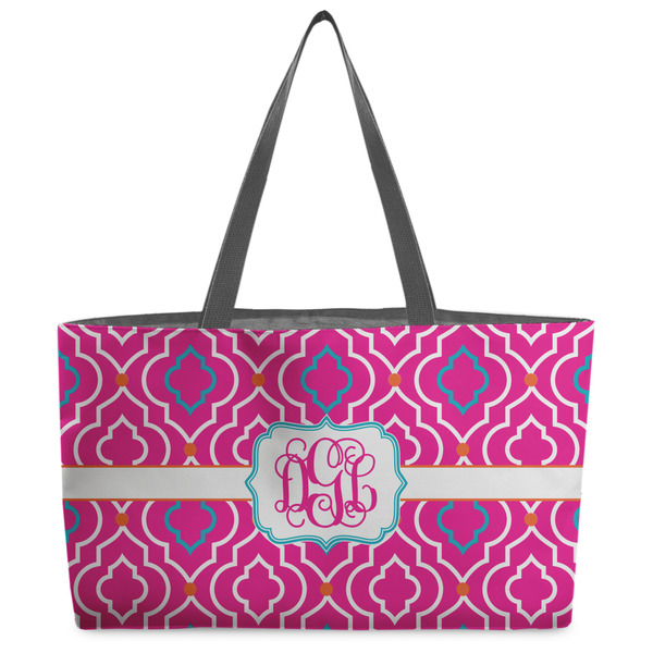 Custom Colorful Trellis Beach Totes Bag - w/ Black Handles (Personalized)