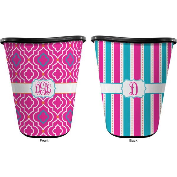 Colorful Trellis Trash Can Black - Front and Back - Apvl