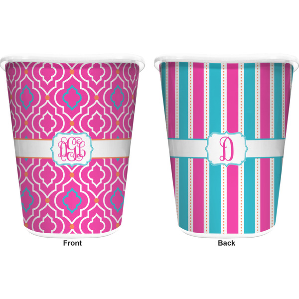 Colorful Trellis Trash Can White - Front and Back - Apvl